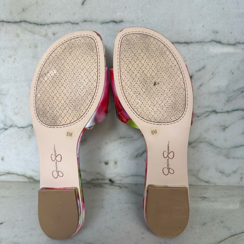 Jessica Simpson Floral Rosette Slide Sandals Pink Satin Mule Flats Size 8 - Picture 7 of 7